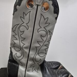 Women's Two-Tone Black and Light Gray Leather Boulet Western Heeled Boots